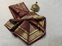 Banarasi Silk Saree - Maroon with Golden Zari Work