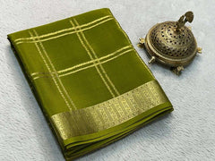 Bridal Wear Silk Brocade Mysore Silk Saree – Gold & Silver Zari Checks