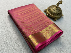Bridal Wear Silk Brocade Mysore Silk Saree – Gold & Silver Zari Floral Checks