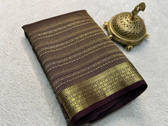 Bridal Wear Silk Brocade Mysore Silk Saree – Gold & Silver Zari Floral Checks