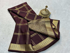 Bridal Wear Silk Brocade Mysore Silk Saree – Gold & Silver Zari Checks