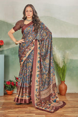 Timeless Glamour: Crepe Silk Saree with Satin Borders & Blouse
