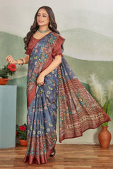 Regal Weaves: Viscose Satin Silk with Kalamkari Touch