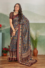 Timeless Glamour: Crepe Silk Saree with Satin Borders & Blouse