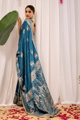 Teal Blue Soft Silk Saree with Woven Motifs & Rich Zari Border