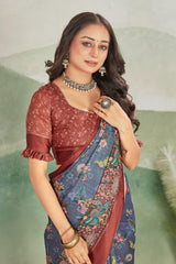 Elegance Meets Tradition: Crepe Silk with Satin Borders & Blouse