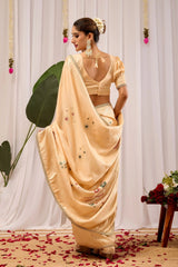 Elegant Beige Silk Saree with Subtle Floral Motifs & Classic Pallu