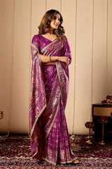Amethyst Satin Silk Saree with Heritage Design & Intricate Zari Work