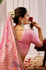 Soft Pink Silk Saree with Traditional Woven Design & Rich Pallu