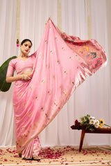 Soft Pink Silk Saree with Traditional Woven Design & Rich Pallu