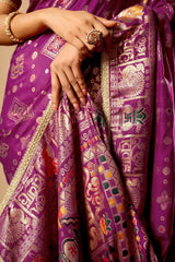 Amethyst Satin Silk Saree with Heritage Design & Intricate Zari Work