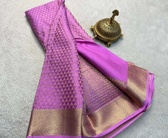 Silk Brocade Saree | Gold & Silver Zari Diamond Design