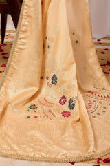 Elegant Beige Silk Saree with Subtle Floral Motifs & Classic Pallu