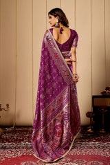 Amethyst Satin Silk Saree with Heritage Design & Intricate Zari Work