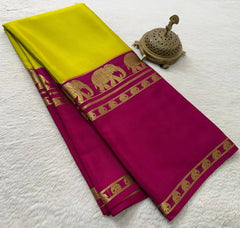Semi-Crepe Silk Saree – Big Elephant Bentex Border