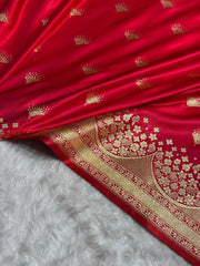 Satin Silk Banarasi Saree | Traditional Booti Weaving | 7 Rich Colors