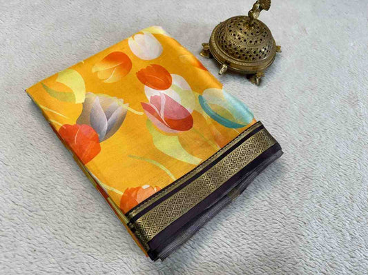 Fashionable Modern Print Silk Saree with Blouse Piece