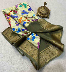 Luxury Modern Print Mysore Crepe Silk Saree Set