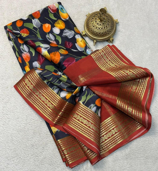 Royal Modern Print Designer Silk Saree with Blouse