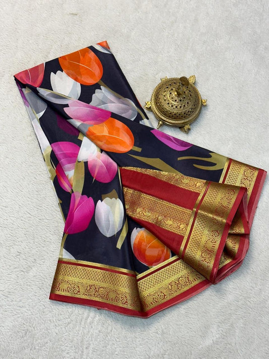 Fashionable Modern Print Silk Saree with Blouse Piece