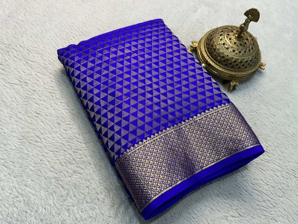 Silk Brocade Saree | Gold & Silver Zari Diamond Design