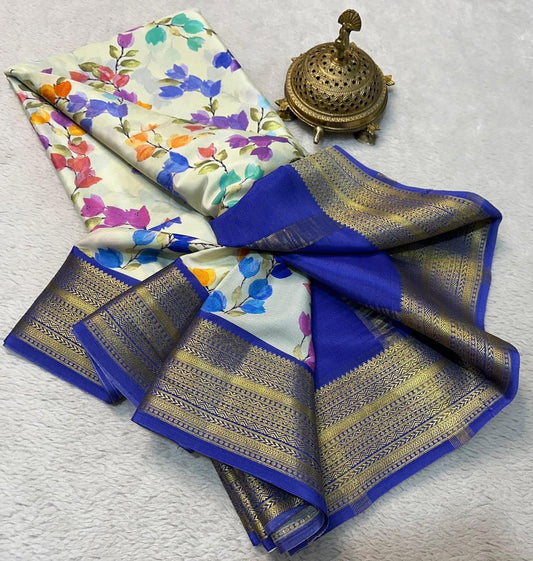 Latest Modern Print Mysore Crepe Silk Saree Collection