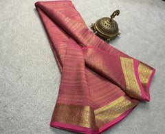 Bridal Wear Silk Brocade Mysore Silk Saree – Gold & Silver Zari Floral Checks