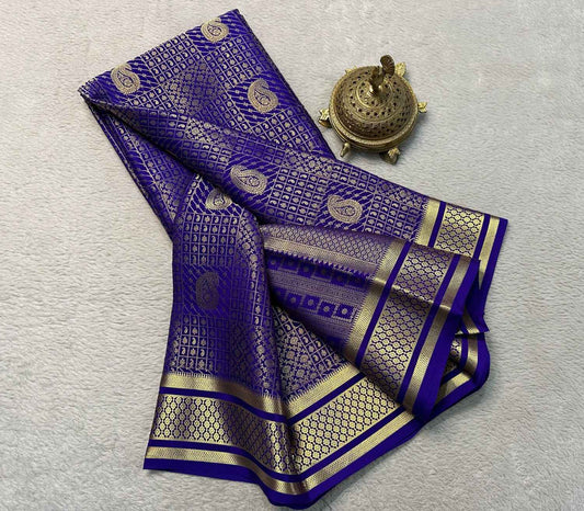Blue  Kanjivaram Silk Saree with Gold Zari Work