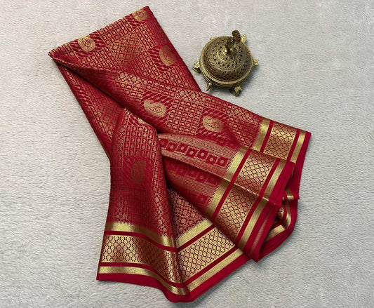 Red Kanjivaram Silk Saree with Gold Zari Work