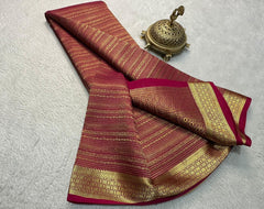 Bridal Wear Silk Brocade Mysore Silk Saree – Gold & Silver Zari Floral Checks