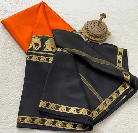 Semi-Crepe Silk Saree – Big Elephant Bentex Border