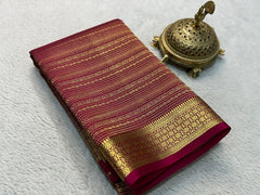 Bridal Wear Silk Brocade Mysore Silk Saree – Gold & Silver Zari Floral Checks