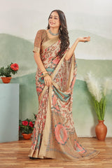 Heritage Charm: Kalamkari Prints with Satin Border Grace