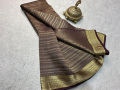 Bridal Wear Silk Brocade Mysore Silk Saree – Gold & Silver Zari Floral Checks