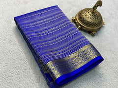 Bridal Wear Silk Brocade Mysore Silk Saree – Gold & Silver Zari Floral Checks