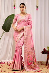 Soft Pink Silk Saree with Traditional Woven Design & Rich Pallu