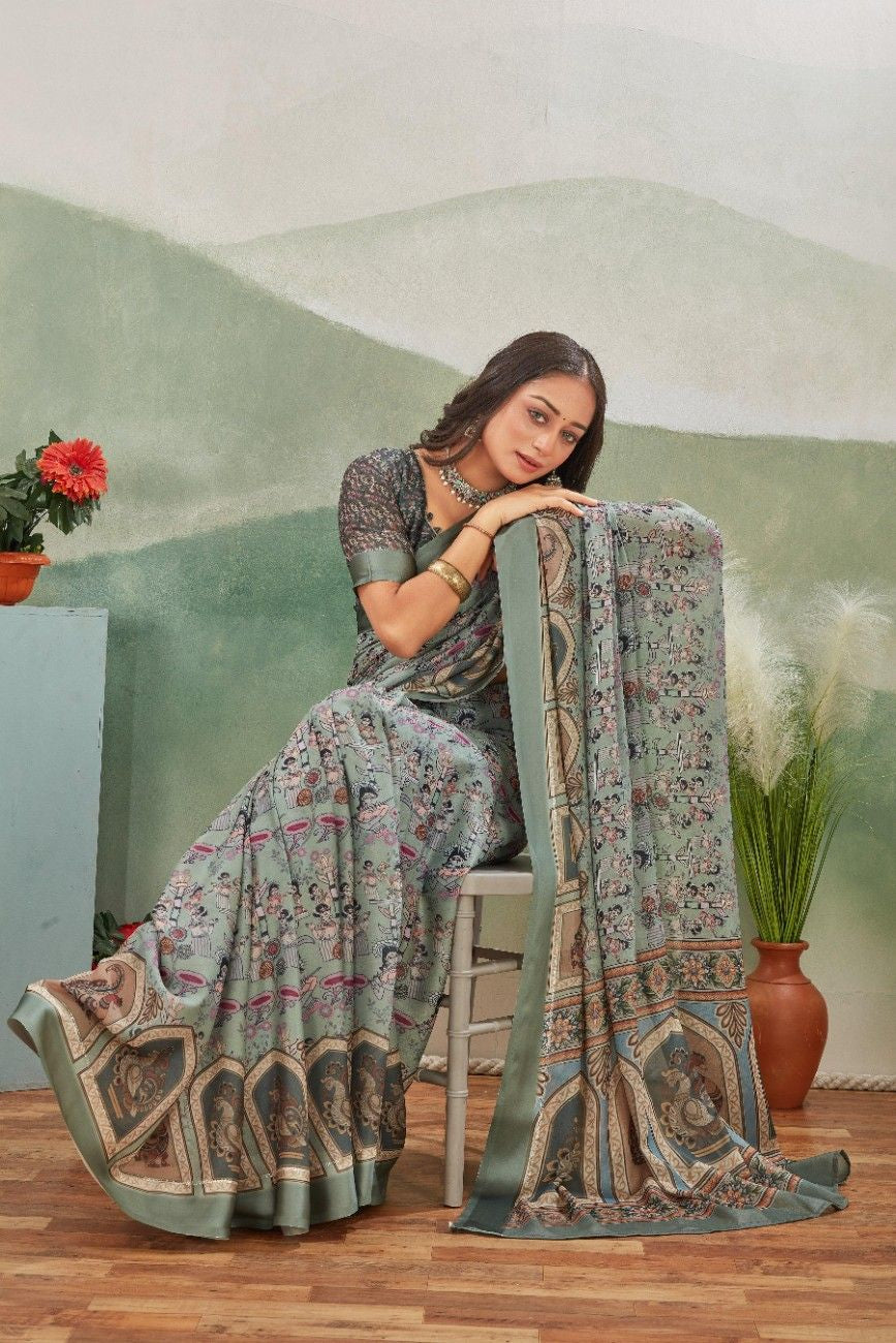 Timeless Elegance: Kalamkari Art on Viscose Satin Silk