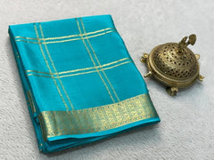 Bridal Wear Silk Brocade Mysore Silk Saree – Gold & Silver Zari Checks
