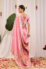 Soft Pink Silk Saree with Traditional Woven Design & Rich Pallu