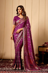 Amethyst Satin Silk Saree with Heritage Design & Intricate Zari Work