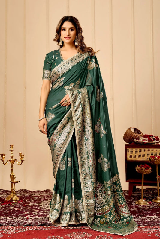 Peocock Green Silk Saree Premium