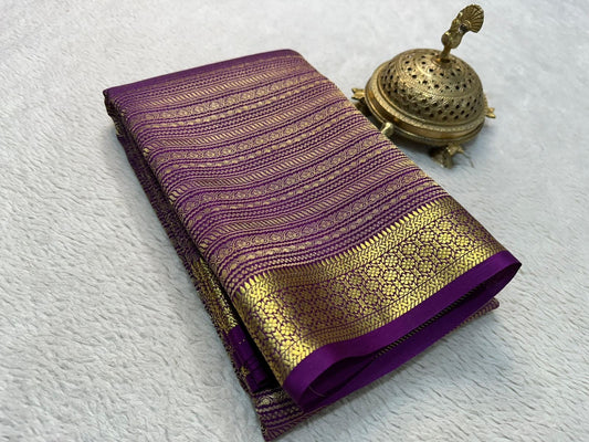Bridal Wear Silk Brocade Mysore Silk Saree – Gold & Silver Zari Floral Checks