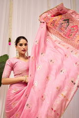 Soft Pink Silk Saree with Traditional Woven Design & Rich Pallu