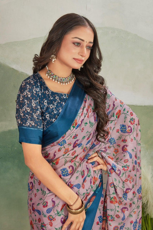 Divine Drape: Kalamkari Prints with Silk Border Shine