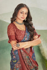 Regal Weaves: Viscose Satin Silk with Kalamkari Touch