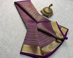 Bridal Wear Silk Brocade Mysore Silk Saree – Gold & Silver Zari Floral Checks