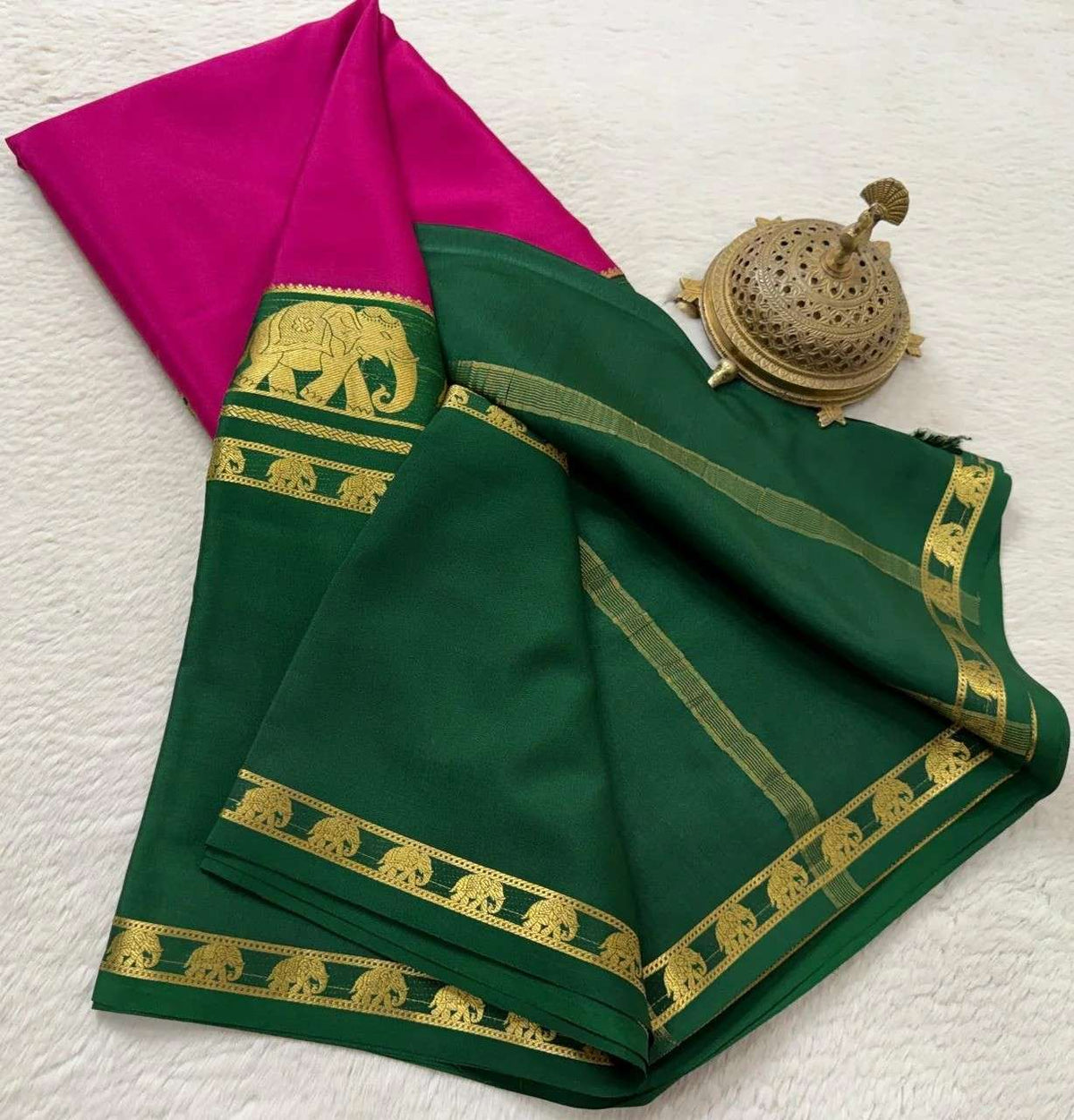 Semi-Crepe Silk Saree – Big Elephant Bentex Border
