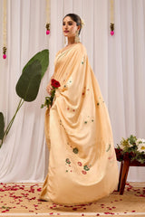 Elegant Beige Silk Saree with Subtle Floral Motifs & Classic Pallu