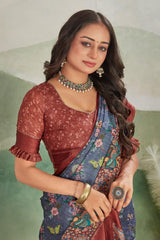 Regal Weaves: Viscose Satin Silk with Kalamkari Touch