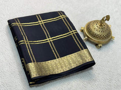 Bridal Wear Silk Brocade Mysore Silk Saree – Gold & Silver Zari Checks